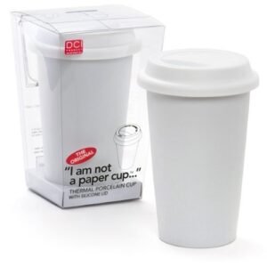 DCI I Am Not a Paper Cup, Travel Coffee Mug with Lid, 12 oz mug, Porcelain