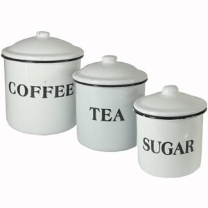 Creative Co-op Coffee Tea Sugar Enamel Metal Containers with Lids Set, Multicolor
