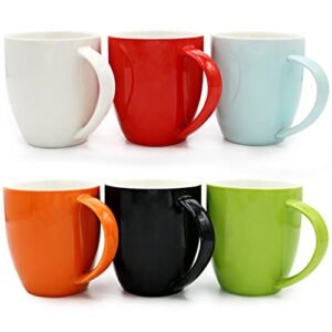 Asmwo Set of 6 Colorful Cute Ceramic Tea Coffee Mug, 14-OZ,