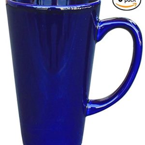 ITI Ceramic Tall Funnel Cup Coffee Mugs with Pan Scraper, 16 Ounce (6-Pack, Cobalt Blue)