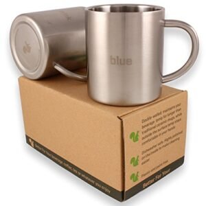 Stainless Steel Double Wall Coffee Mugs - Tea Cups - Blue - Pink - other Literal Colors available, Set of 2, Adult Size 13.5oz