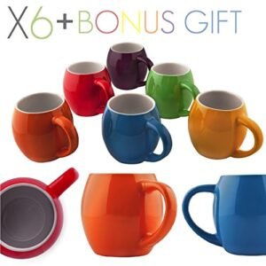 Primrose Colorful Mugs by Madero Kitchen - Set of 6 Ceramic Coffee Mugs Small Mouth 14oz - 100% Secure Packaging - Keep Liquid Hot for Longer …