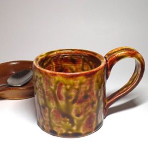Ceramic Coffee Mug, Rust Red Drip Glaze