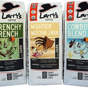 Larry's Coffee Organic Fair Trade Whole Bean, Bold Flavor Variety Pack, 3-count